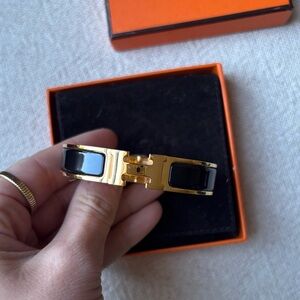 Gold and Black Hermes H Clic Bracelet